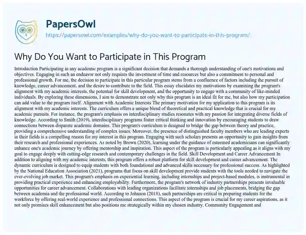 Essay on Why Do You Want to Participate in This Program