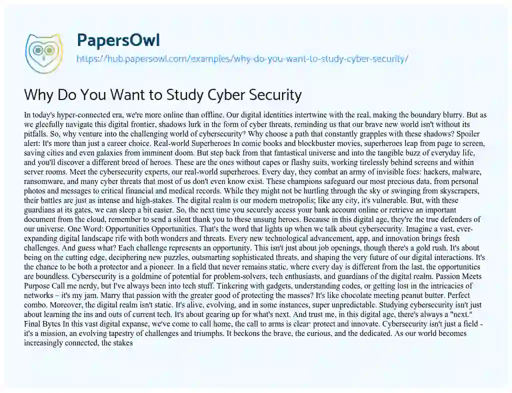 Essay on Why Do You Want to Study Cyber Security
