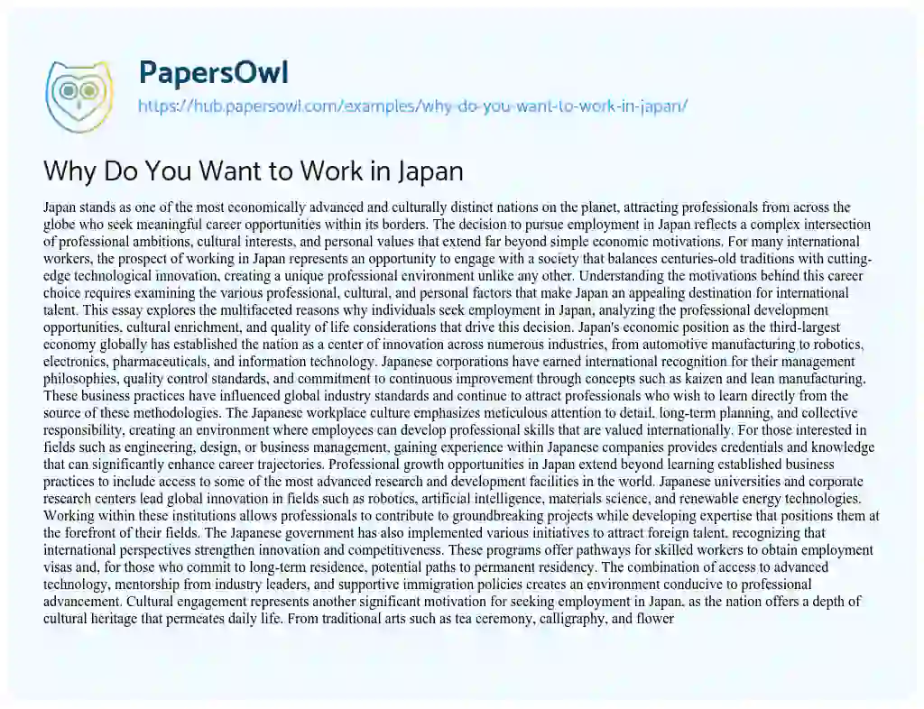 Essay on Why Do You Want to Work in Japan