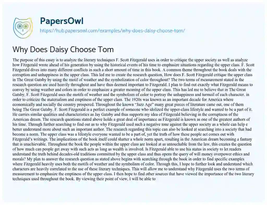 Essay on Why Does Daisy Choose Tom