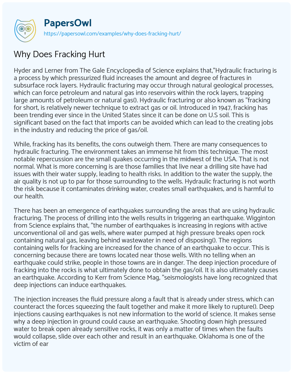 Essay on Why Does Fracking Hurt