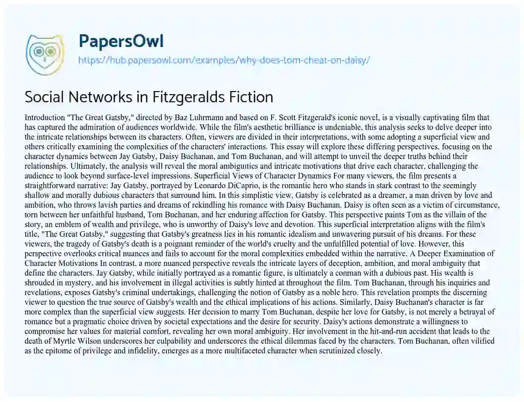 Essay on Social Networks in Fitzgeralds Fiction