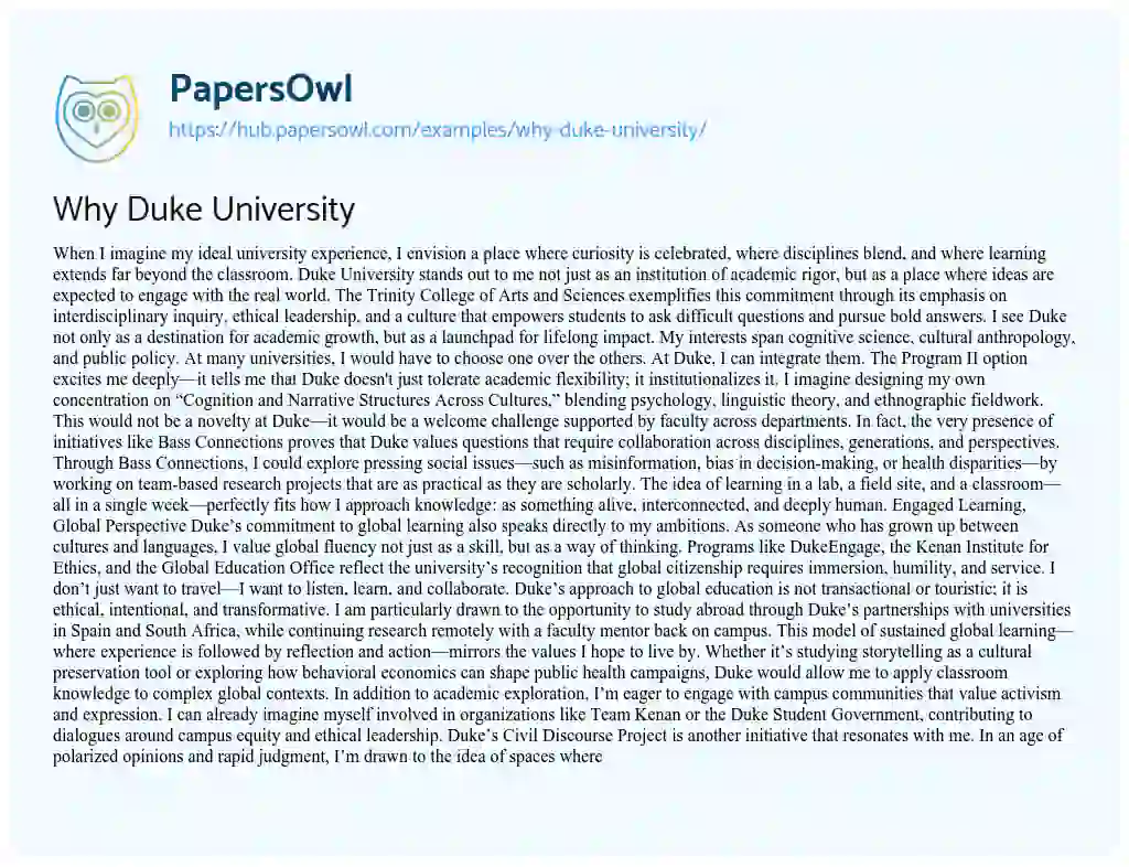 Essay on Why Duke University