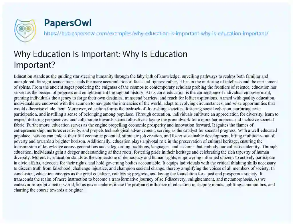 Essay on Why Education Is Important: Why Is Education Important?