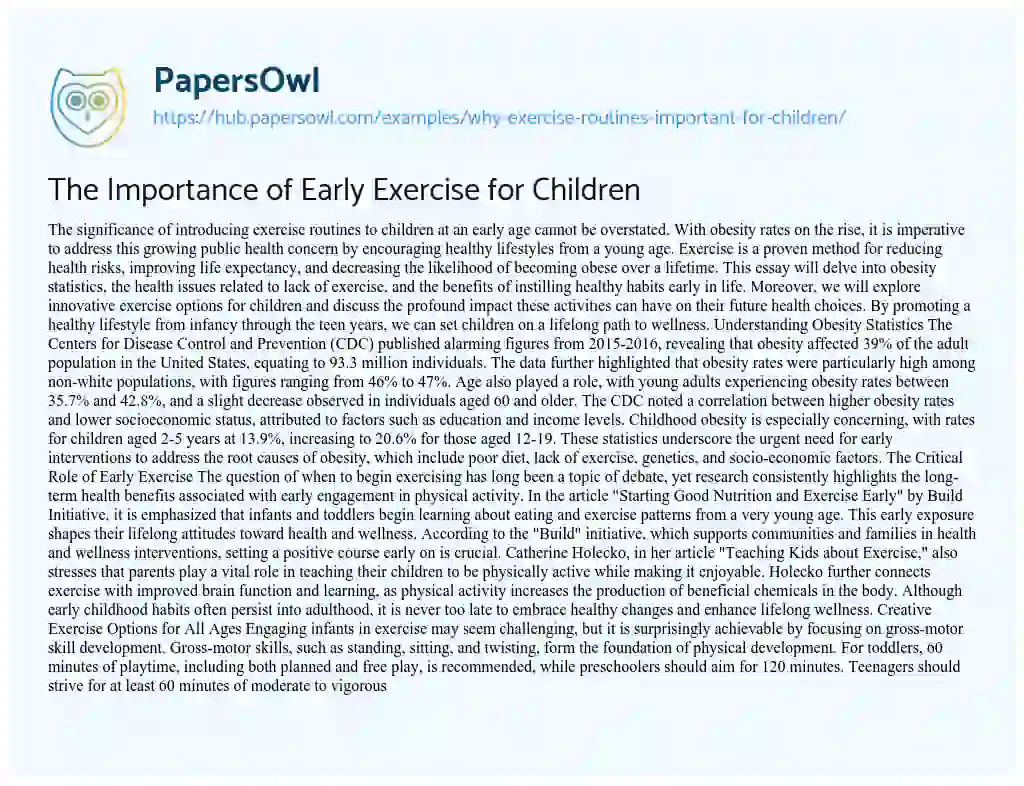 Essay on The Importance of Early Exercise for Children