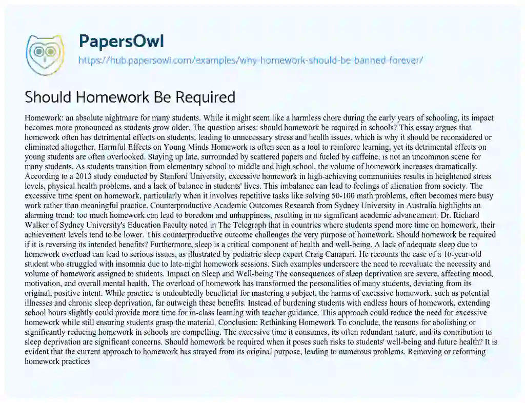 Essay on Should Homework Be Required