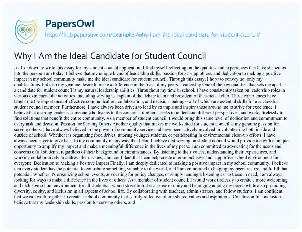 Essay on Why I Am the Ideal Candidate for Student Council