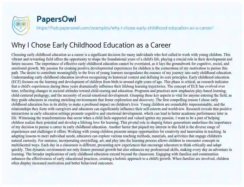 Essay on Why I Chose Early Childhood Education as a Career