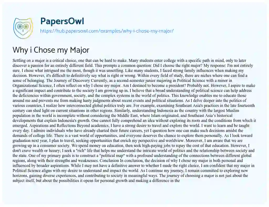 Essay on Why i Chose my Major