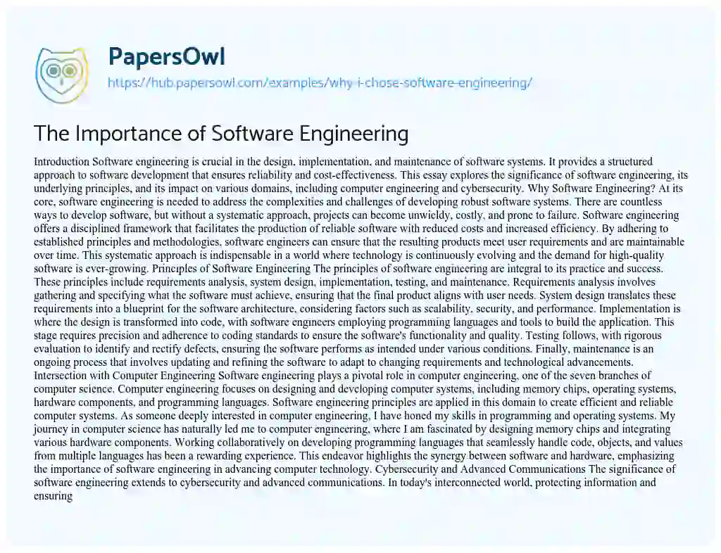 Essay on The Importance of Software Engineering