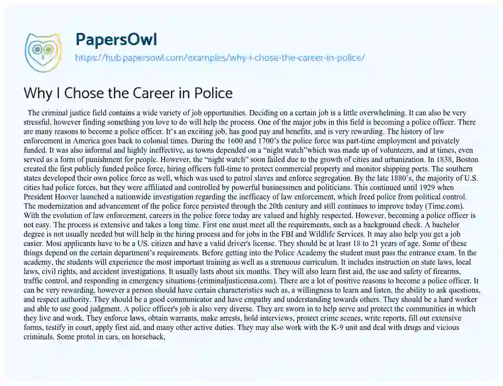 Essay on Why I Chose the Career in Police