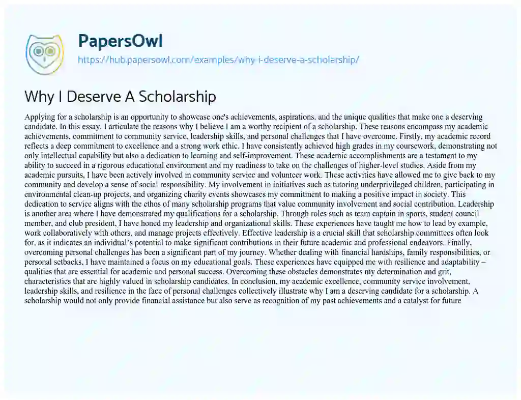 Essay on Why I Deserve A Scholarship
