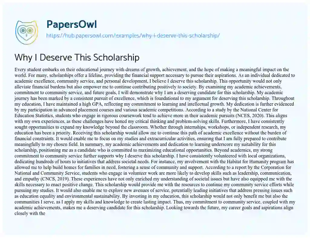 Essay on Why I Deserve This Scholarship