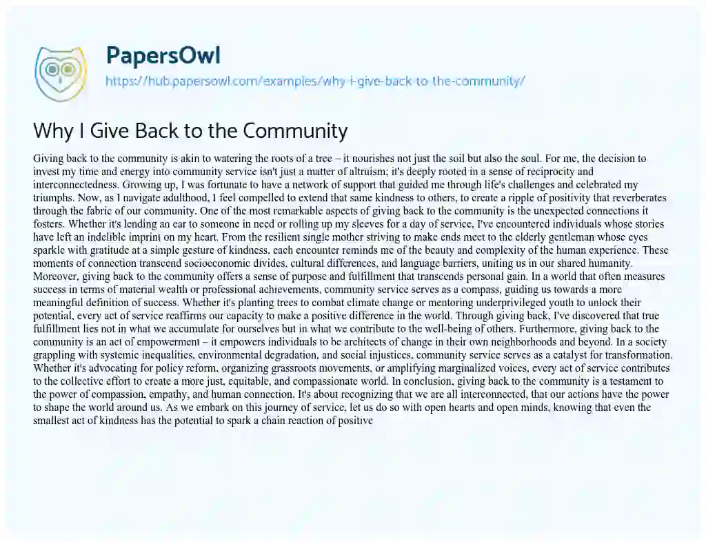 Essay on Why I Give Back to the Community