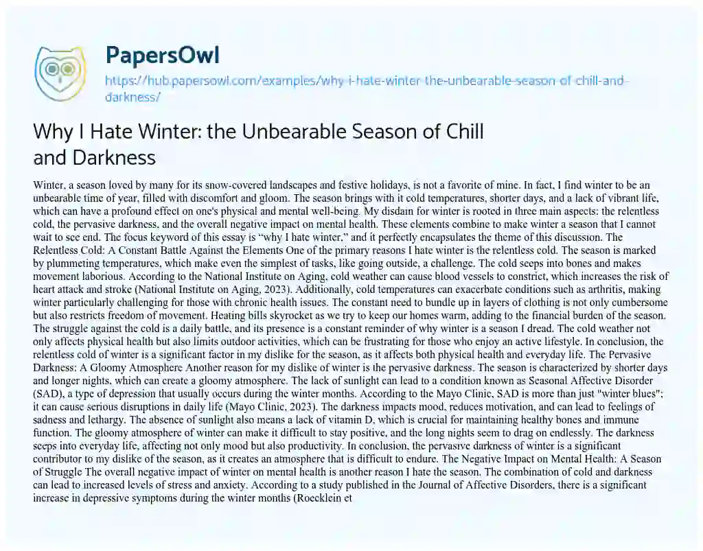 Essay on Why I Hate Winter: the Unbearable Season of Chill and Darkness