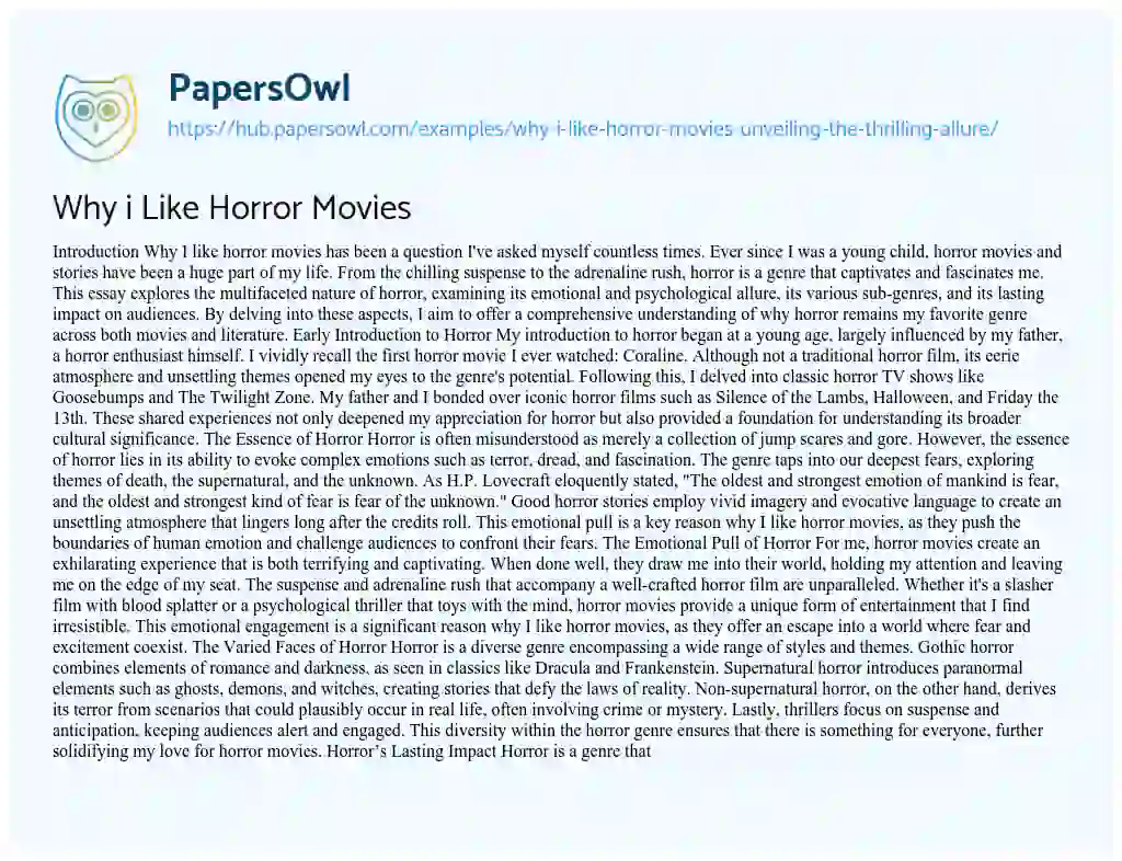 Essay on Why i Like Horror Movies