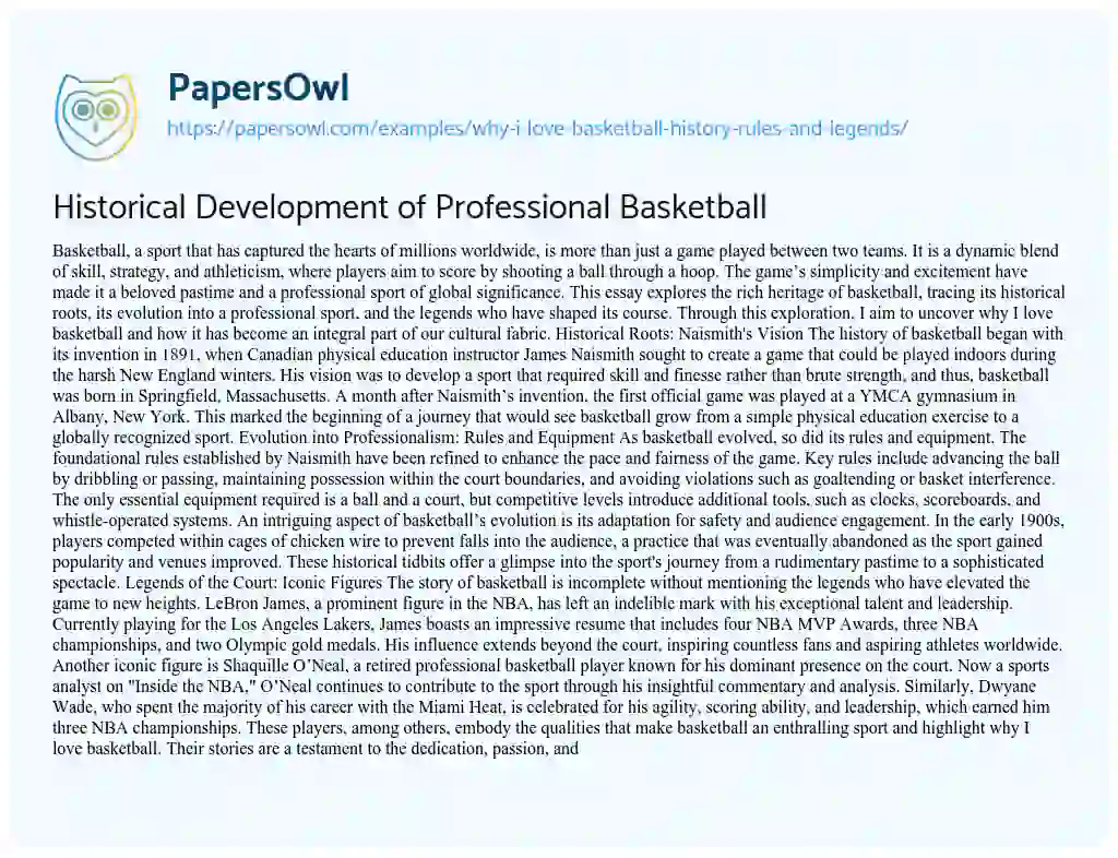 Essay on Historical Development of Professional Basketball