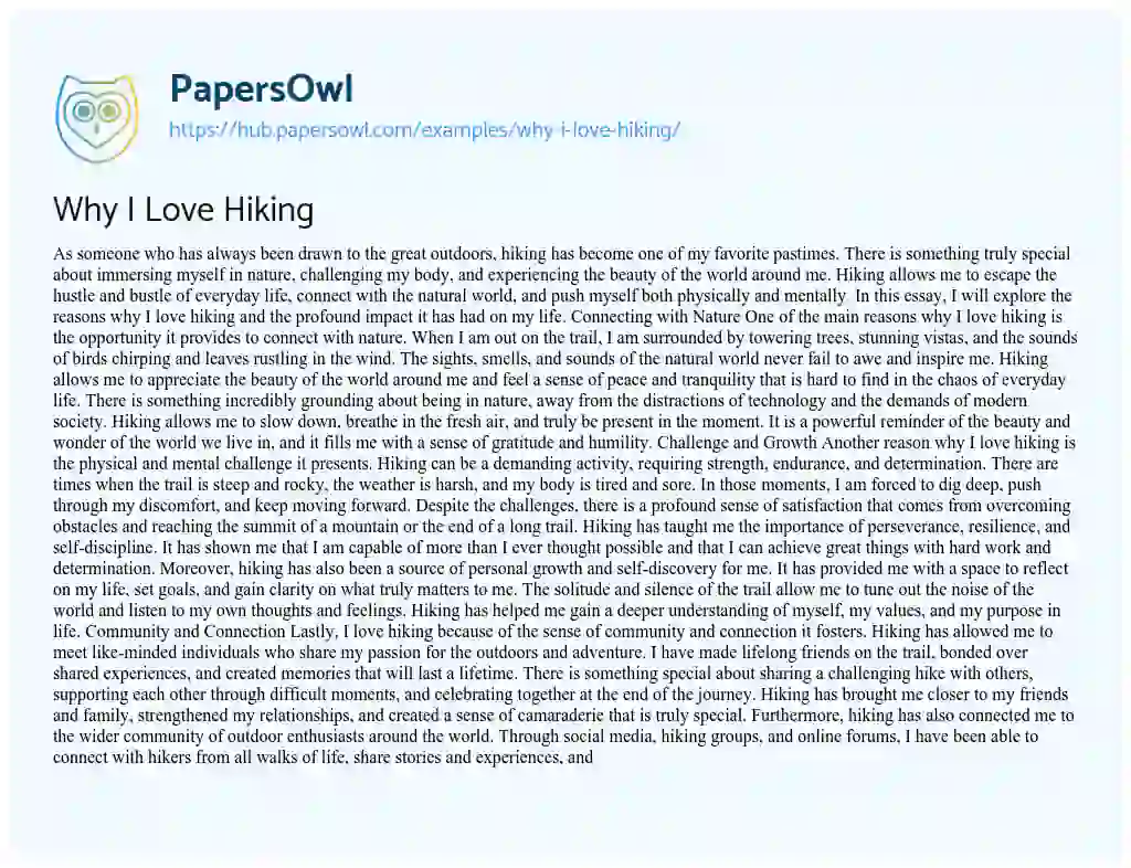 Essay on Why I Love Hiking