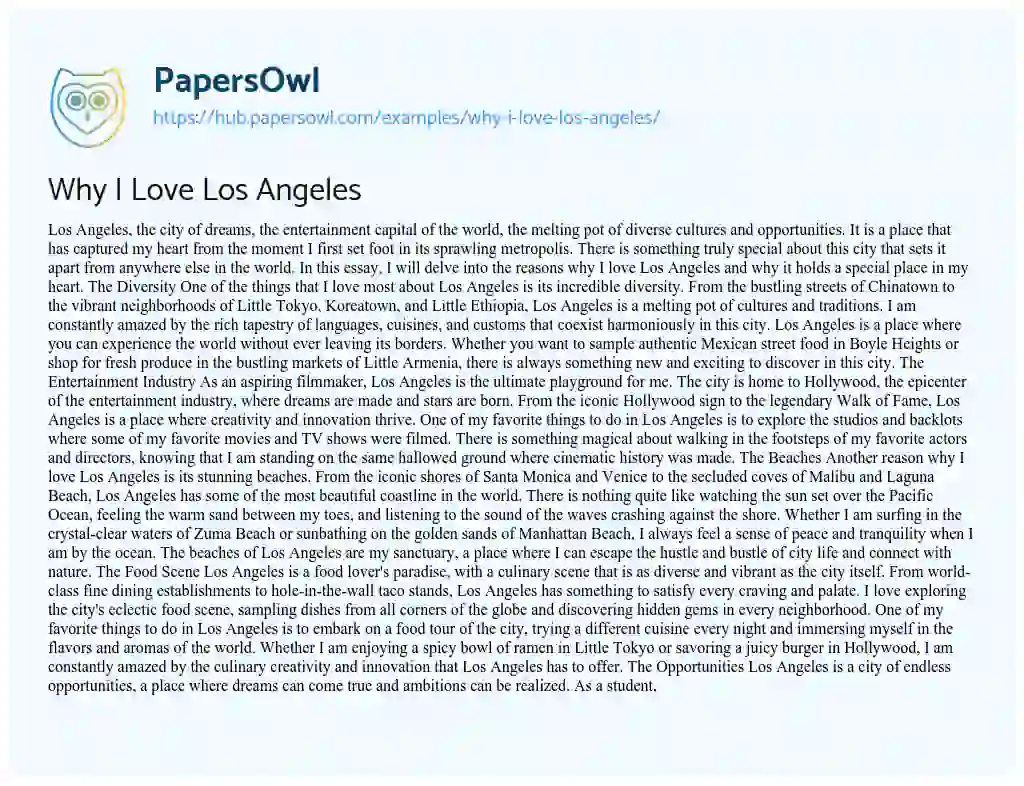 Essay on Why I Love Los Angeles
