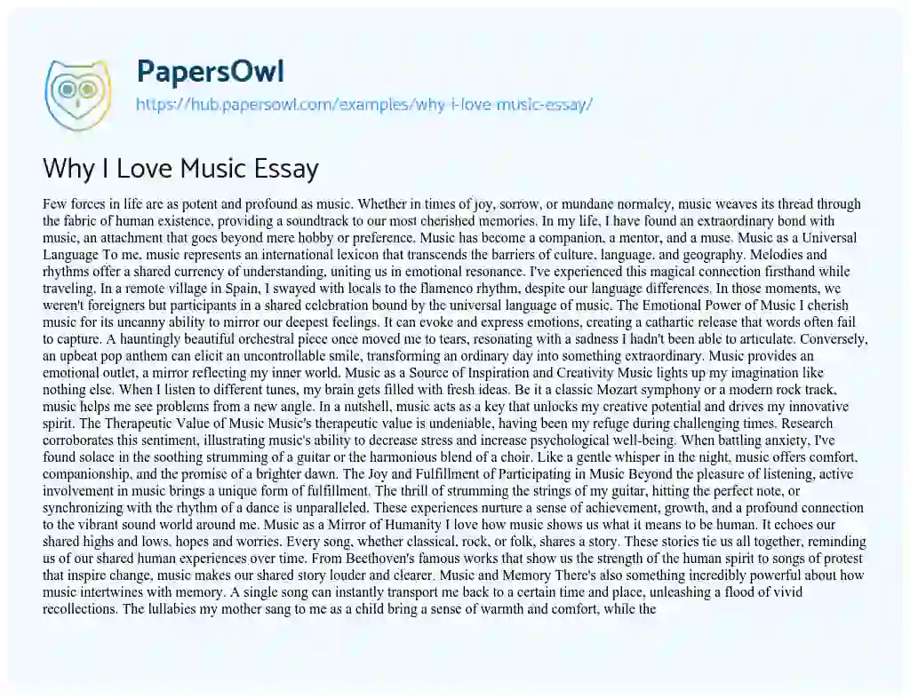 Essay on Why I Love Music Essay