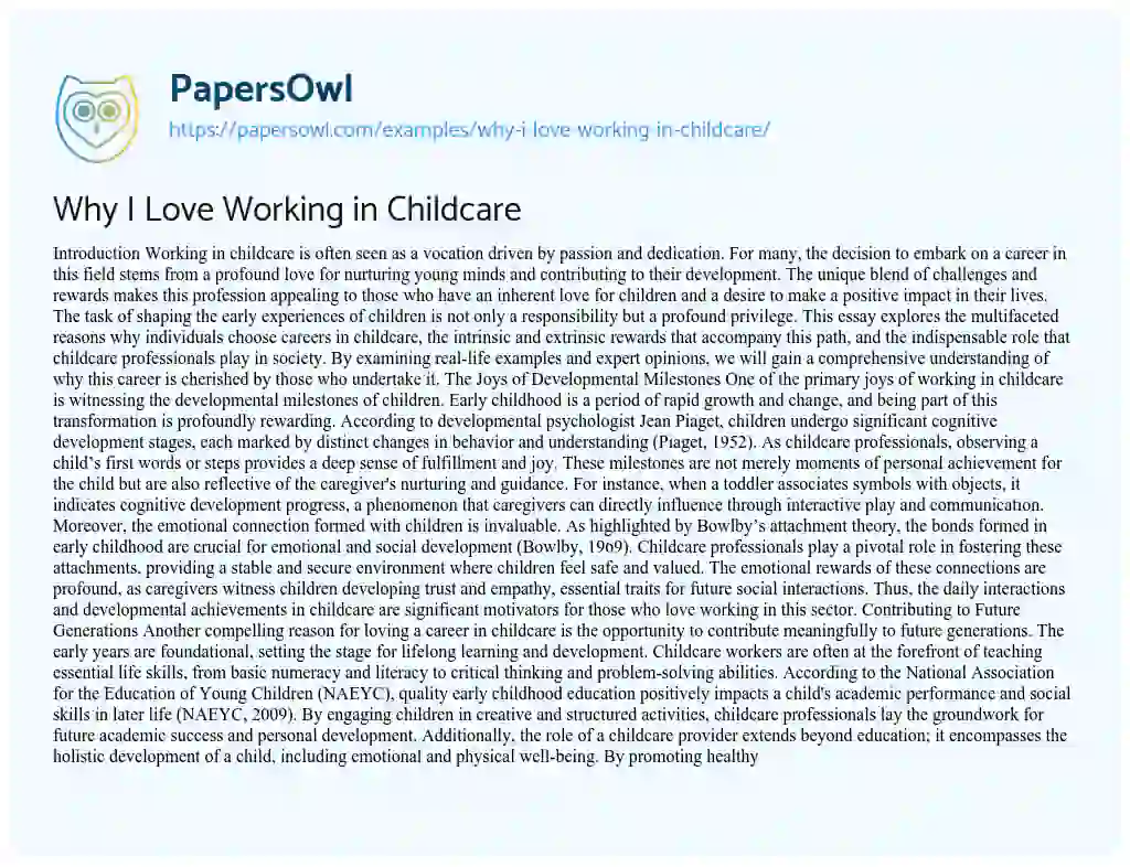 Essay on Why I Love Working in Childcare