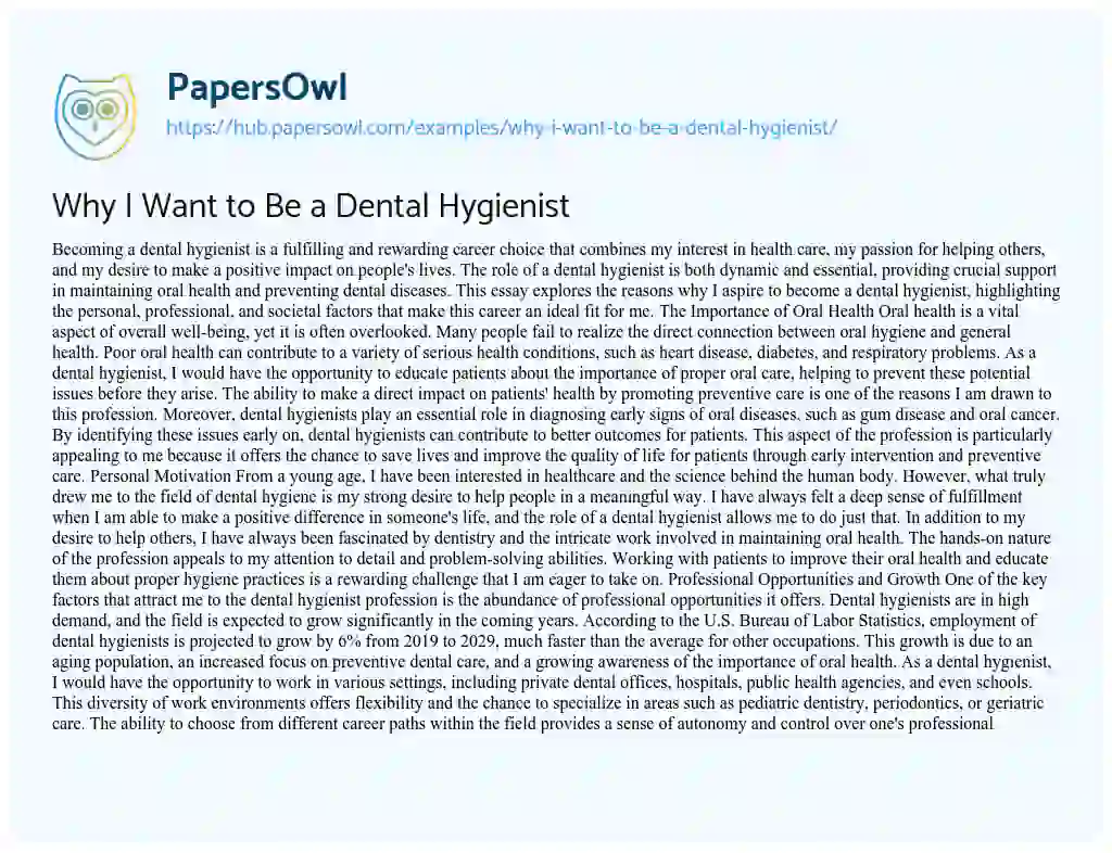 Essay on Why I Want to Be a Dental Hygienist