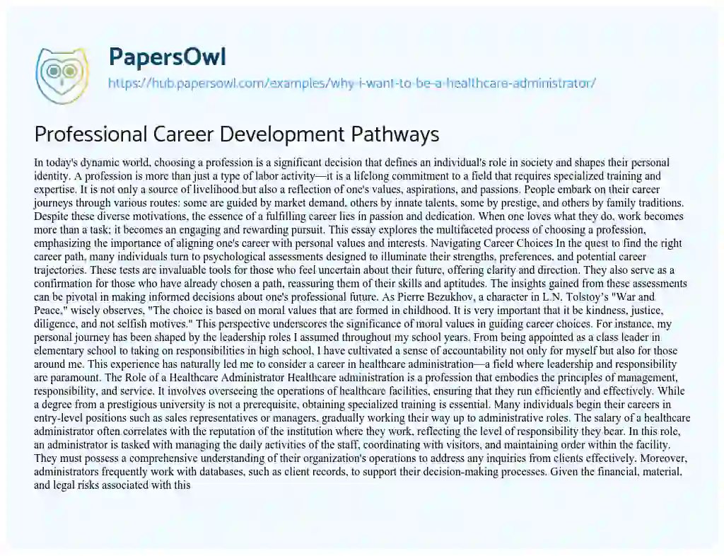 Essay on Professional Career Development Pathways