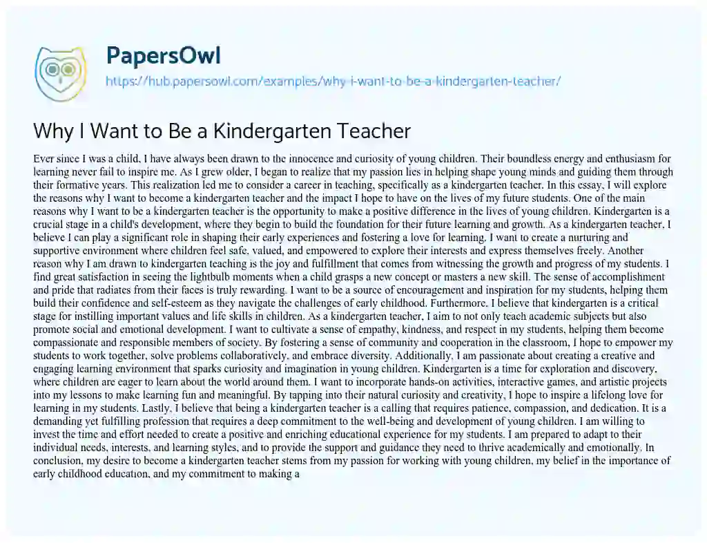 Essay on Why I Want to Be a Kindergarten Teacher