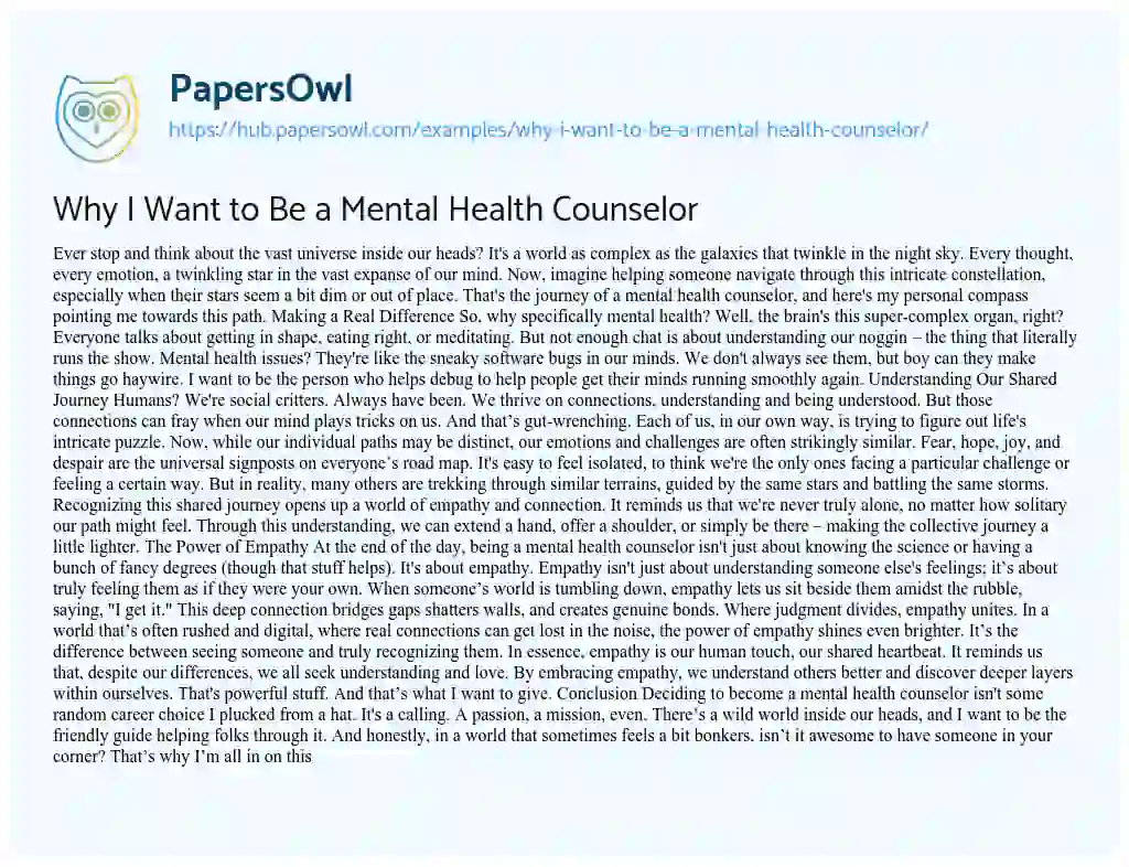 Essay on Why I Want to Be a Mental Health Counselor