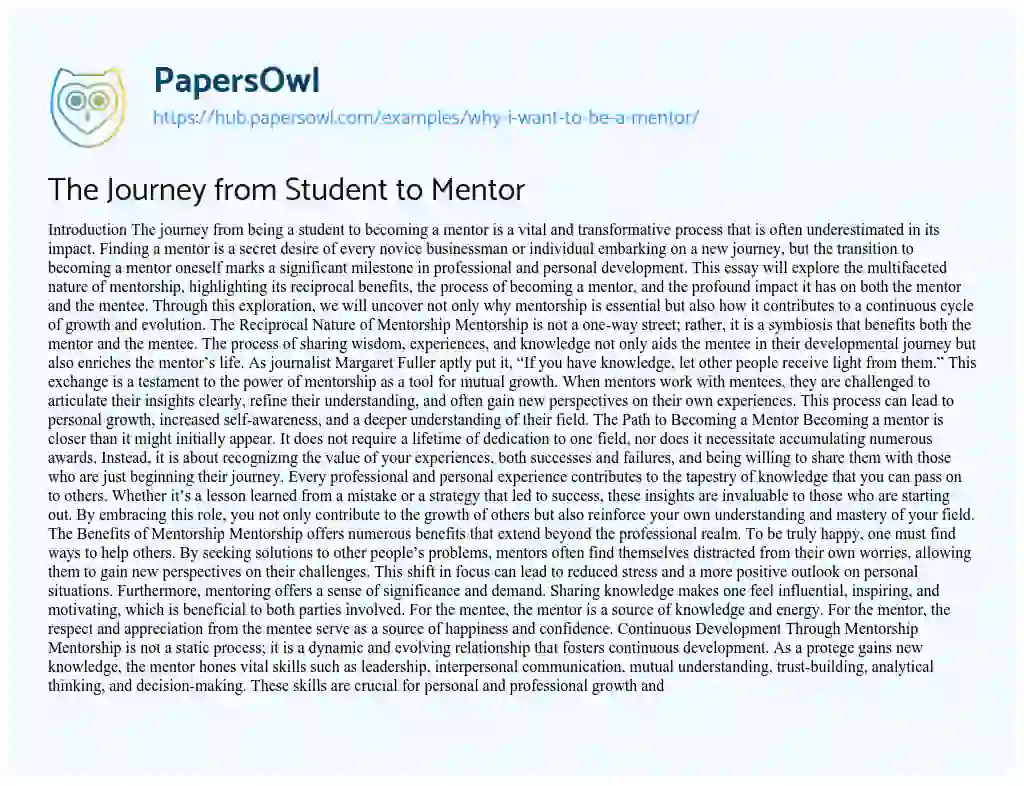 Essay on The Journey from Student to Mentor