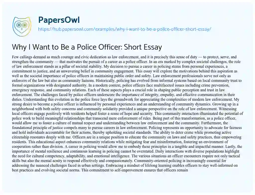 Essay on Why I Want to Be a Police Officer: Short Essay