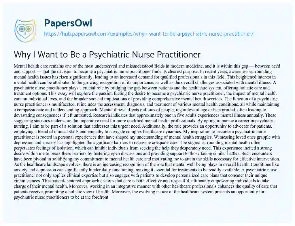 Essay on Why I Want to Be a Psychiatric Nurse Practitioner