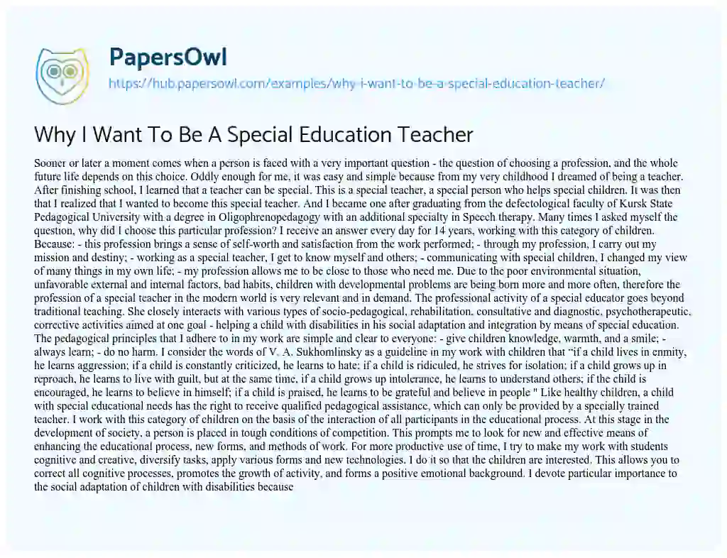 Essay on Why I Want To Be A Special Education Teacher