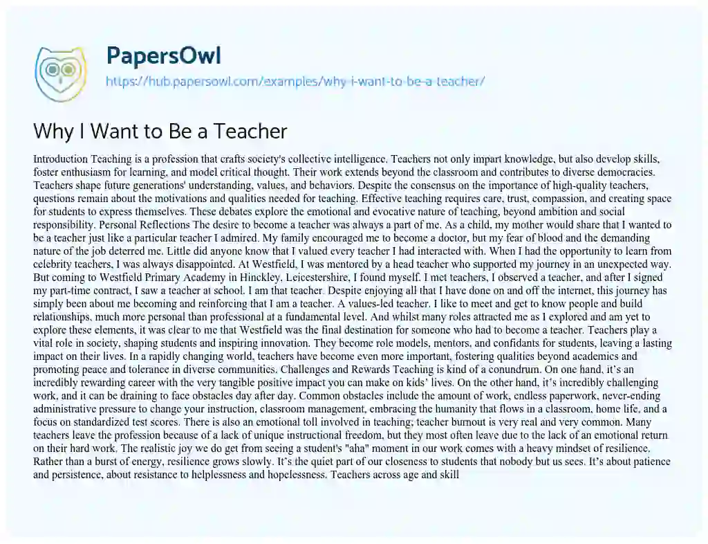 Essay on Why I Want to Be a Teacher