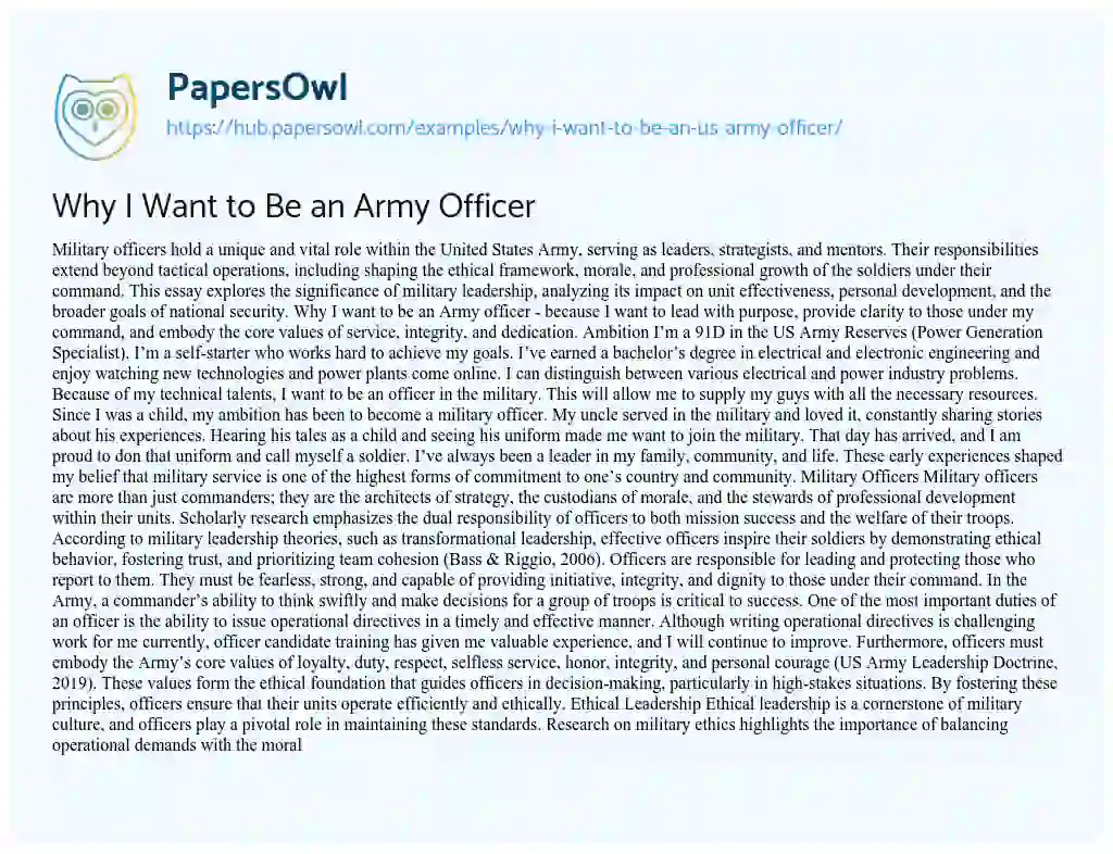 Essay on Why I Want to Be an Army Officer