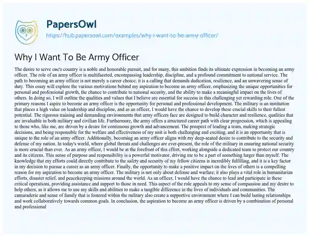 Essay on Why I Want To Be Army Officer