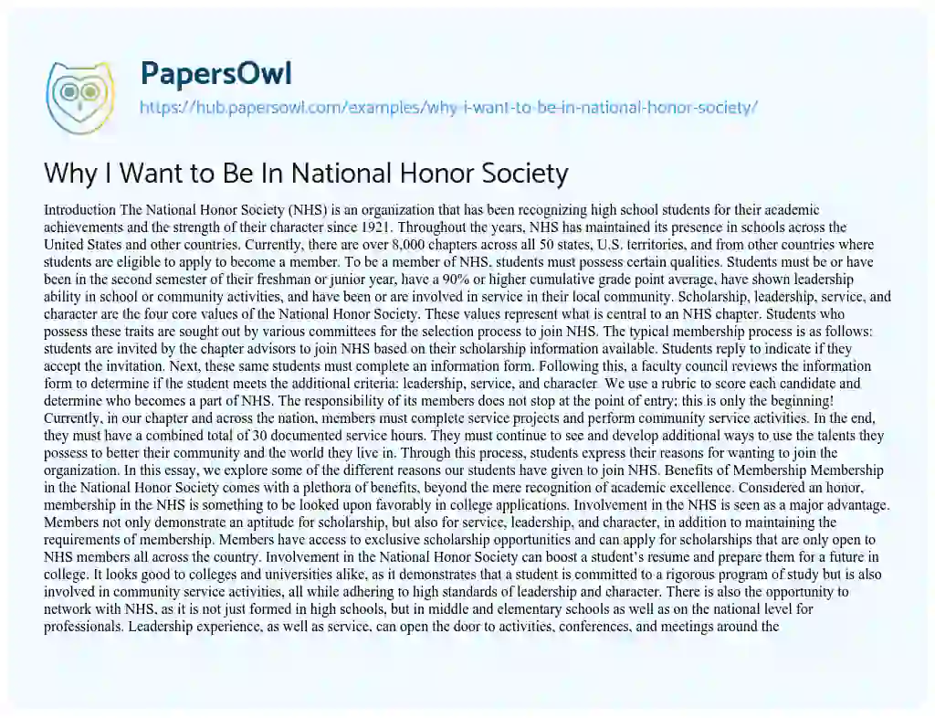 Essay on Why I Want to Be In National Honor Society