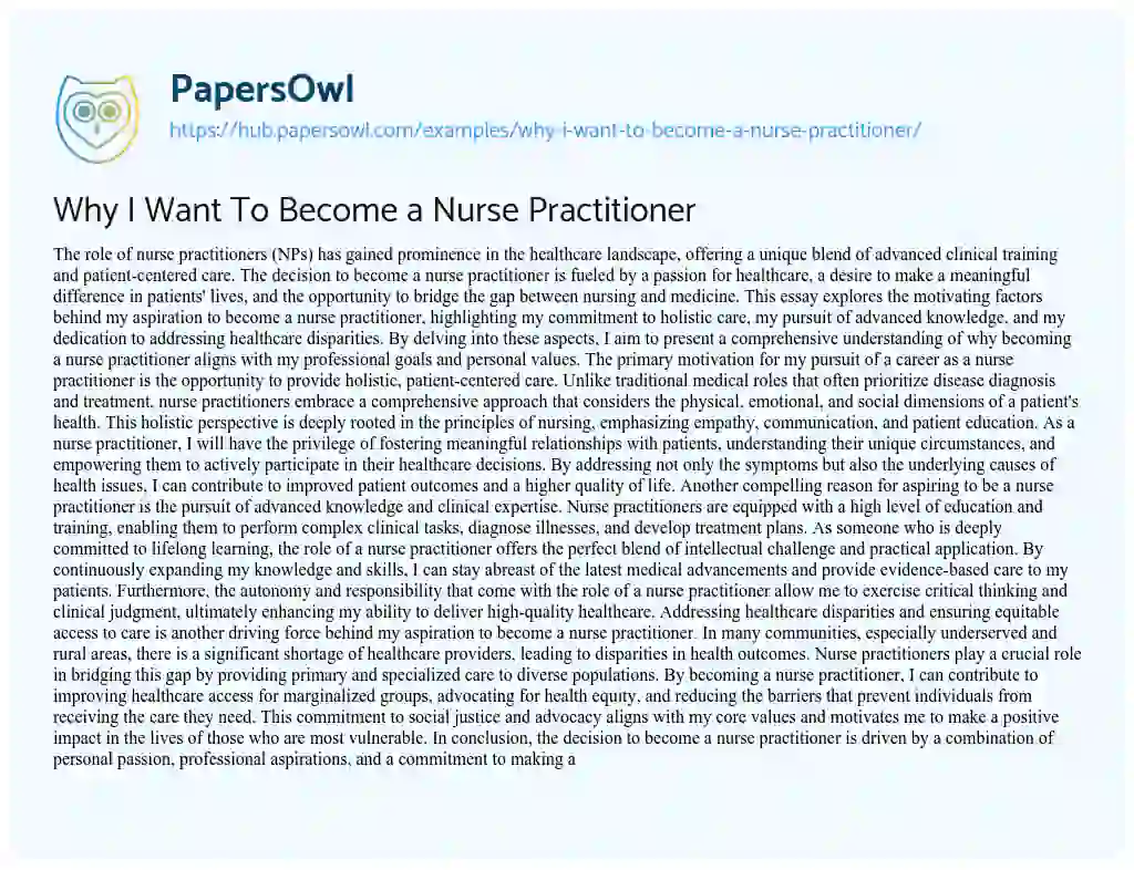 Essay on Why I Want To Become a Nurse Practitioner