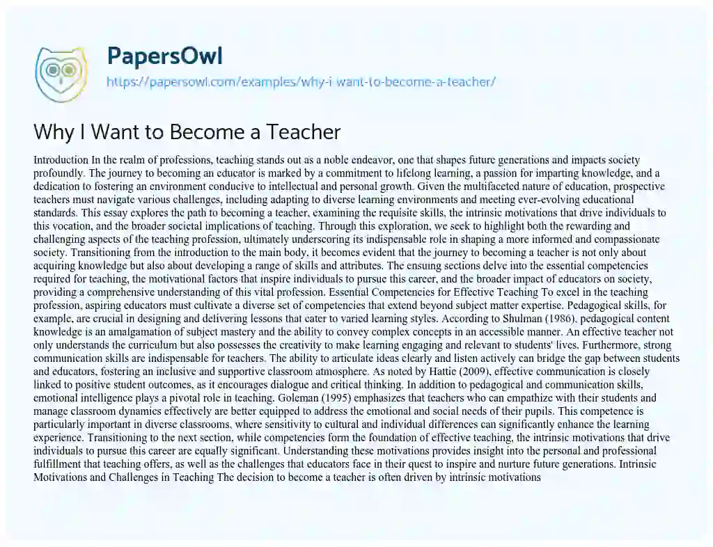 Essay on Why I Want to Become a Teacher