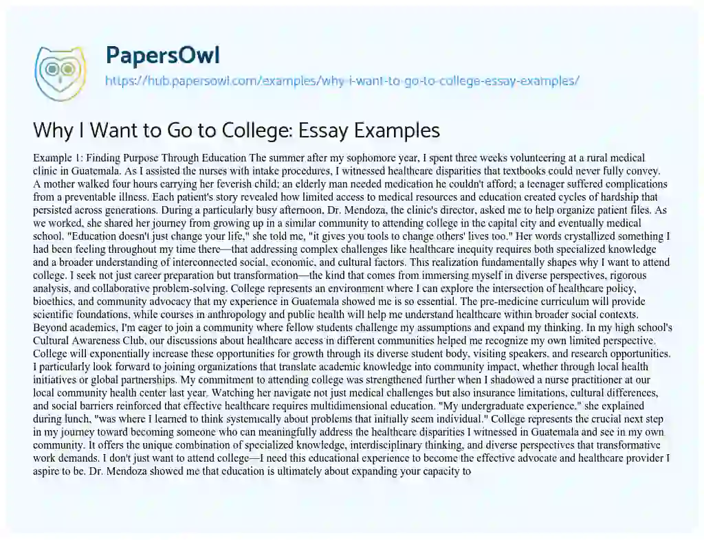 Essay on Why I Want to Go to College: Essay Examples