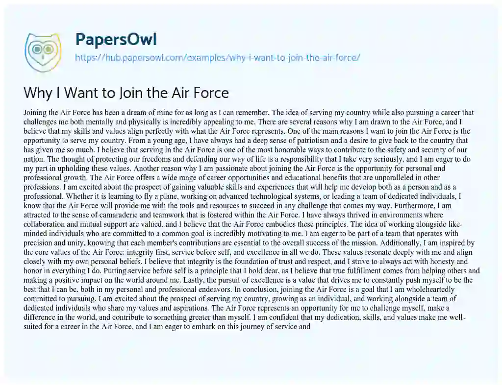 Essay on Why I Want to Join the Air Force