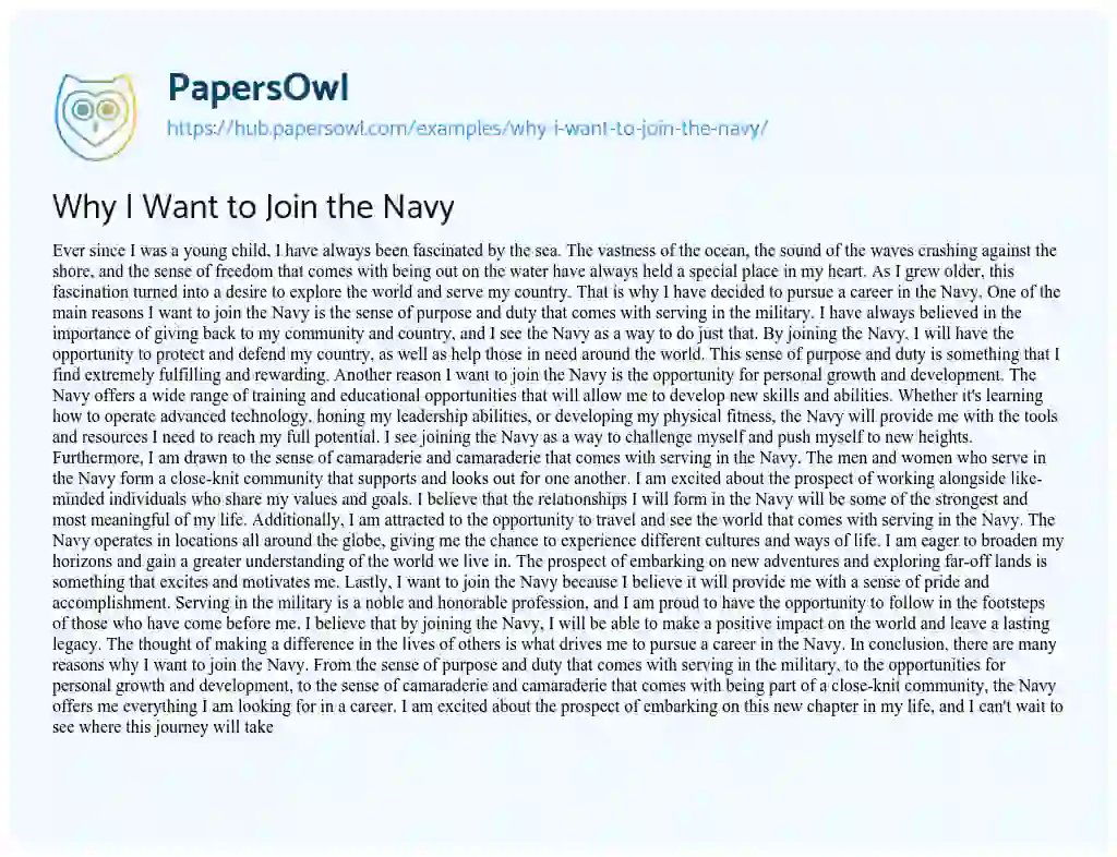 Essay on Why I Want to Join the Navy