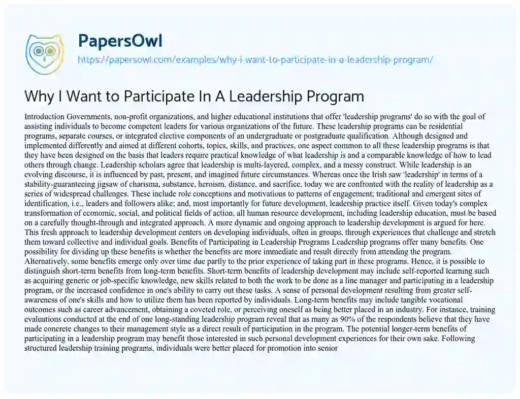 Essay on Why I Want to Participate In A Leadership Program