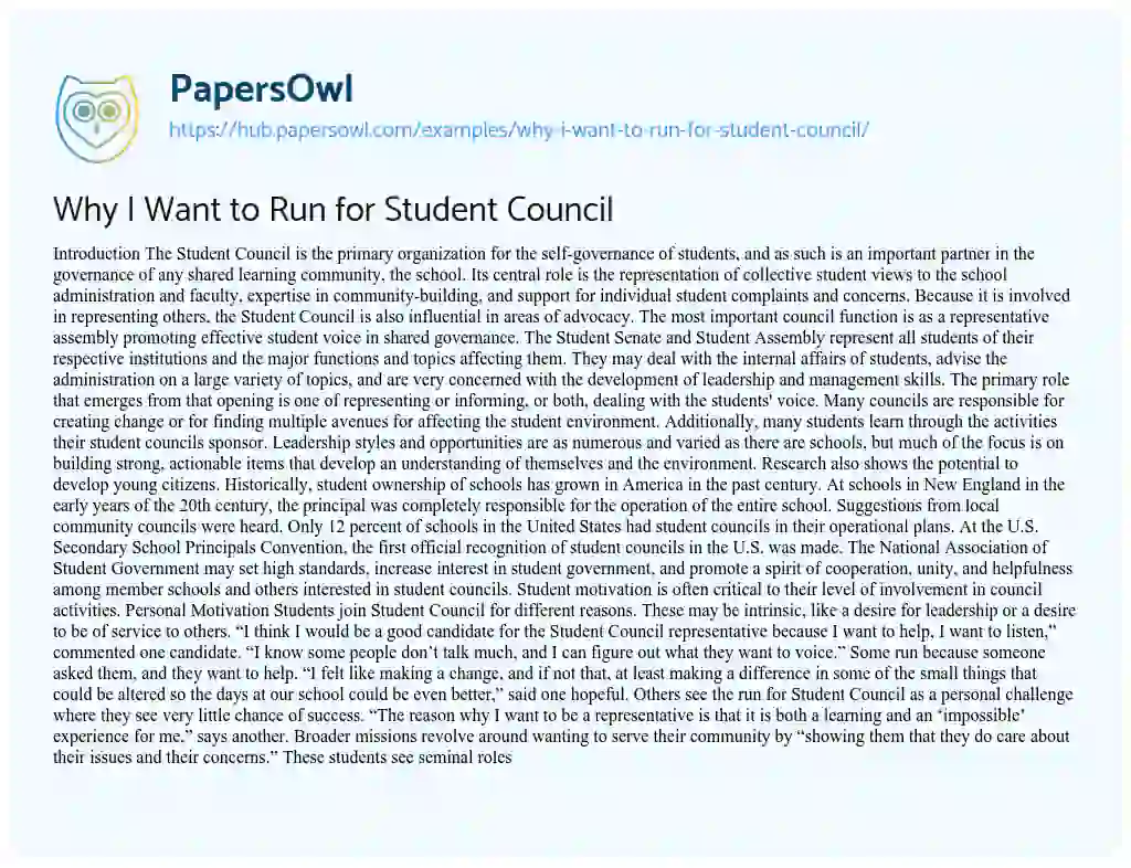 Essay on Why I Want to Run for Student Council