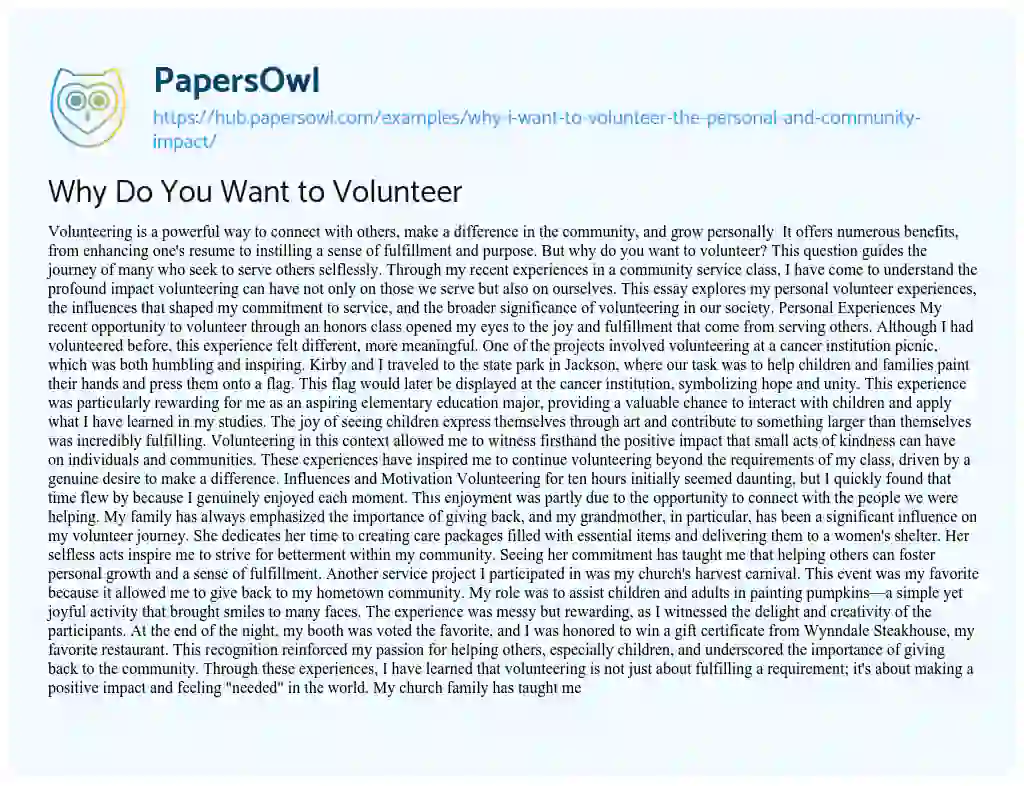 Essay on Why Do You Want to Volunteer