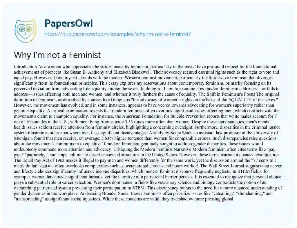 Essay on Why I’m not a Feminist