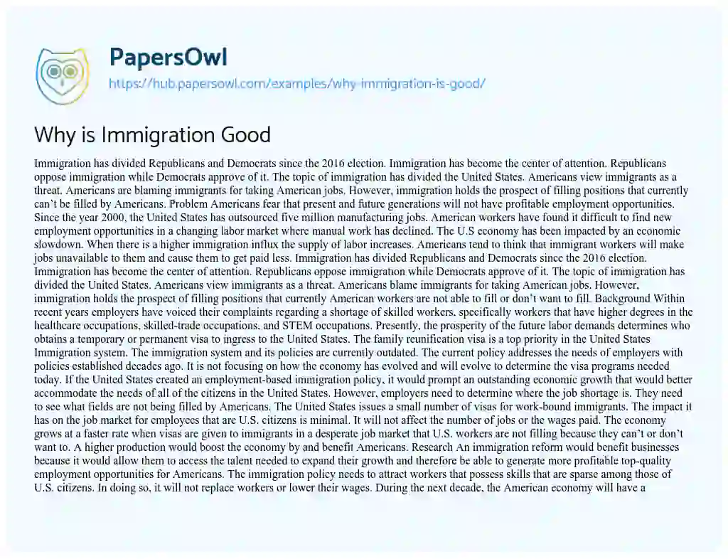Essay on Why is Immigration Good