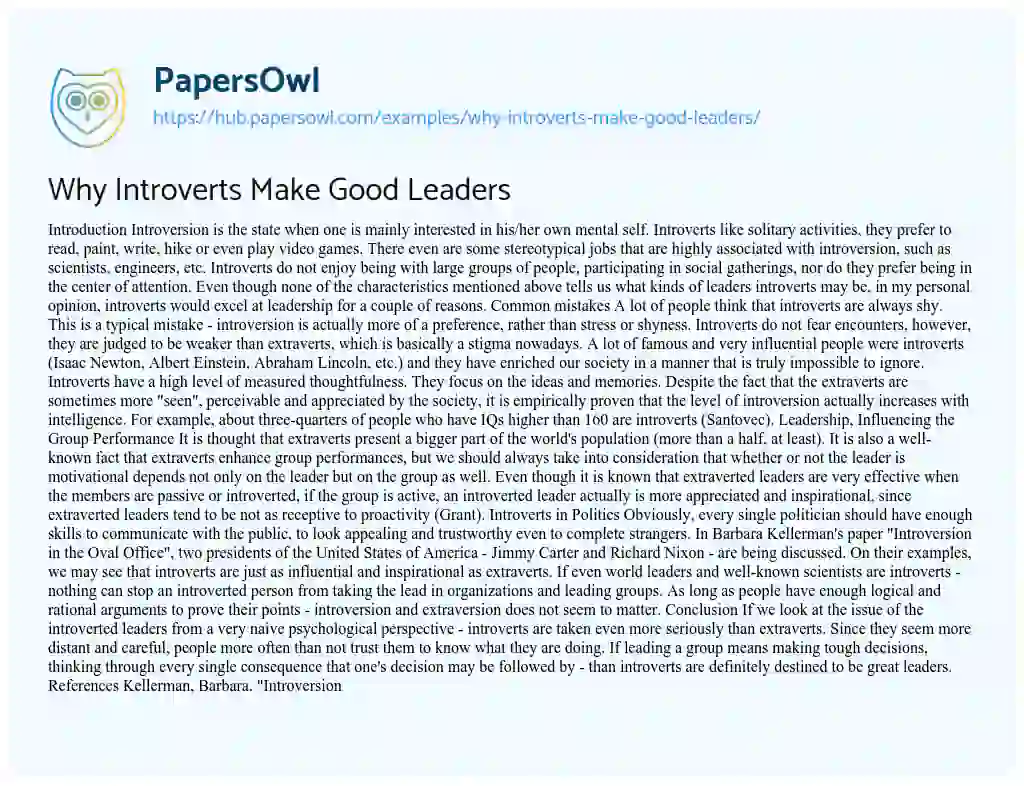 Essay on Why Introverts Make Good Leaders