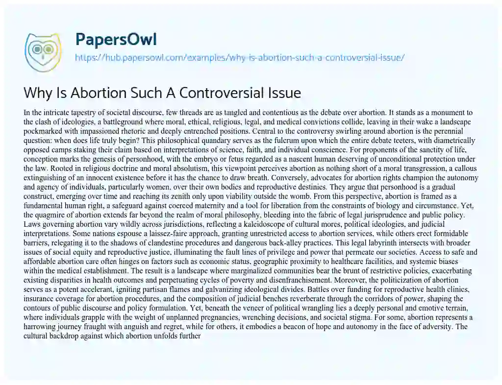 Essay on Why Is Abortion Such A Controversial Issue
