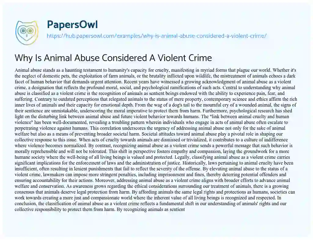 Essay on Why Is Animal Abuse Considered A Violent Crime